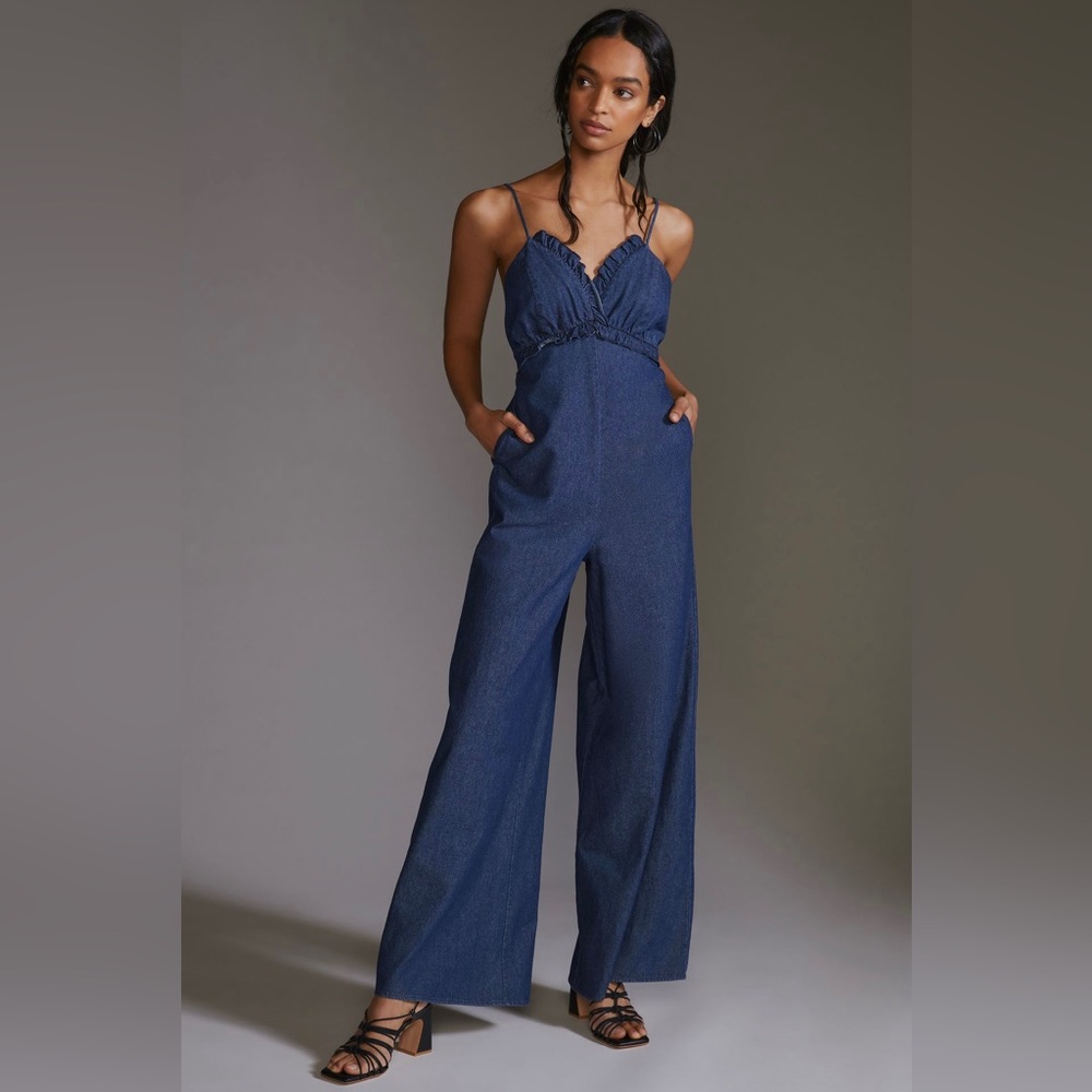 NWT LaBiz Ruffle jean Jumpsuit Size L